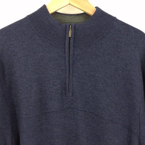 HARRISON DAVIS Sweater Men's XL Blue Fine Merino Wool 1/2 Zip Pullover Classic - Picture 3 of 8